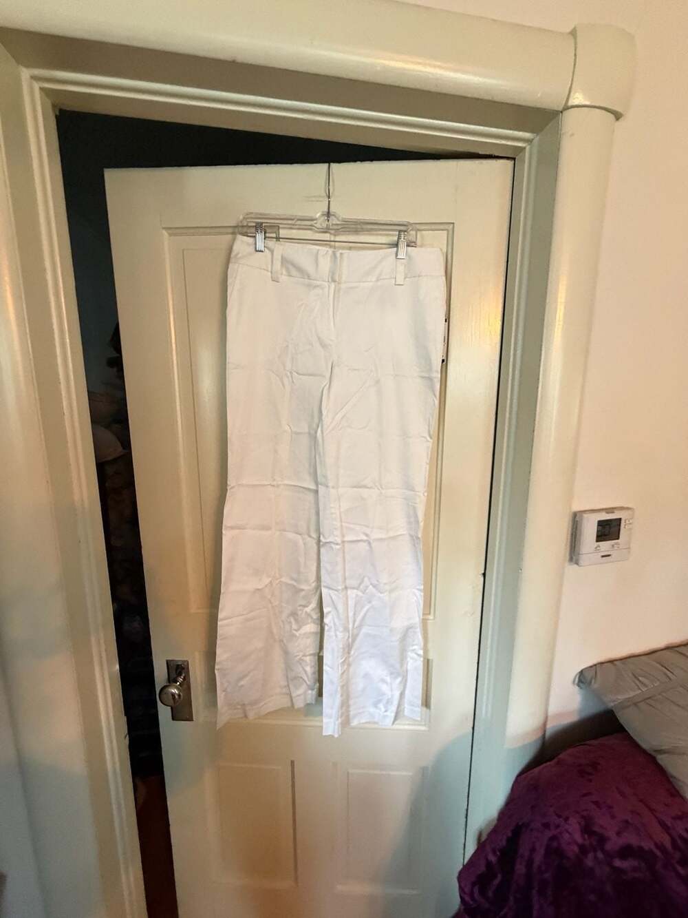 A. Byer Women White Cambridge Wide Leg Cotton Spandex Pants Size 11